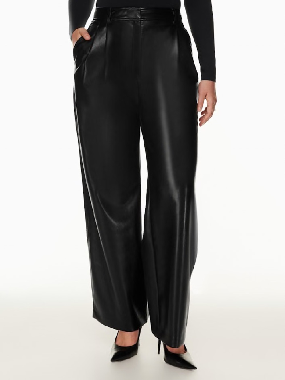 Aritzia Babaton Pleated Pant Size 0 Brown High-Rise Wide Leg Faux Vegan Leather